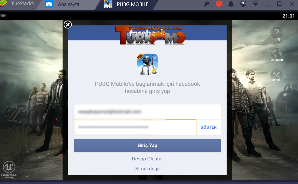 PubG Mobile Facebook ile giriş yapma